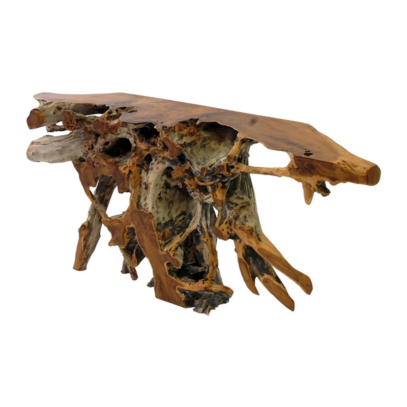 Rustic Live Edge Console Table with Sculptural Root Base