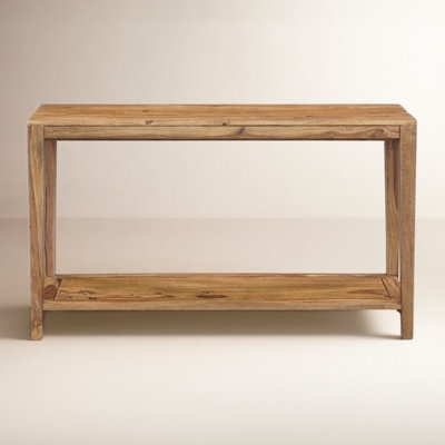 Rustic Minimalist Console Table Natural Grain with Block Legs & Shelf