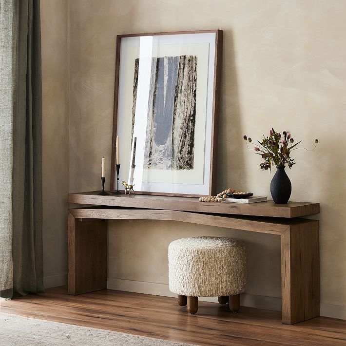 Rustic Modern Gray Console Table V-Shaped Shelf Wide