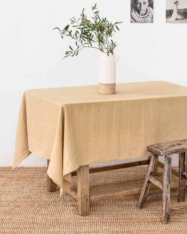Rustic Sandy Beige Linen Tablecloth, Minimalist Dining