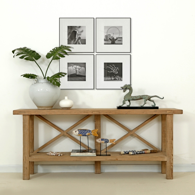 Rustic Two-Tier Console Table with X-Brace Frame Support