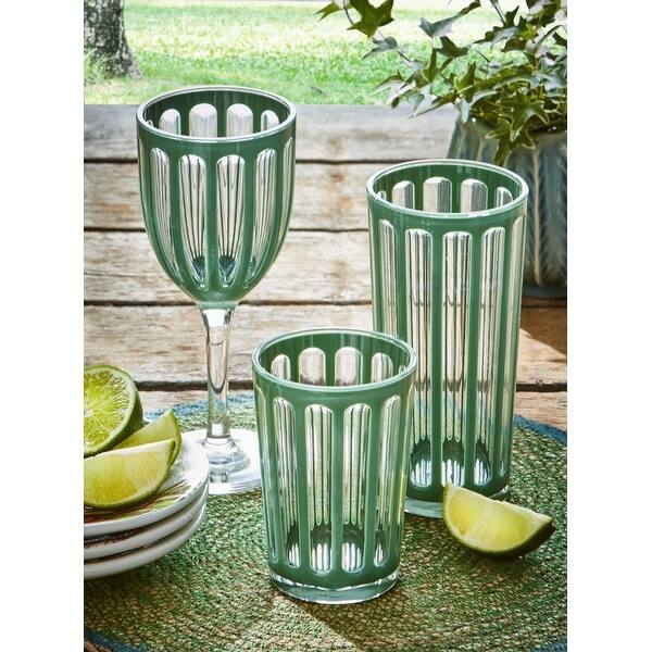 Sage Green Acrylic Drinkware Set with Vertical Ribbing for Outdoor Dining