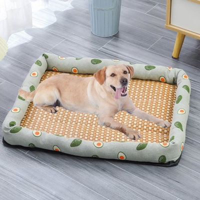 Sage Green Bolster Pet Bed Avocado Print Cooling Mat