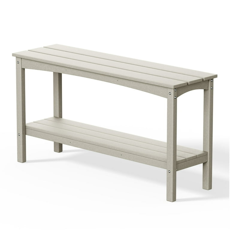 Sand Outdoor Console Table Slatted Two Tier Block Legs