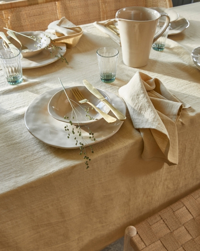 Sandy Beige Linen Weave Tablecloth, Organic Modern Style