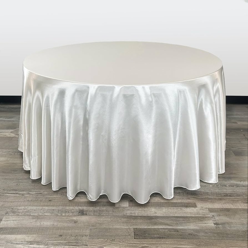 Satin Round Tablecloth, Ivory Lustrous Finish for Formal Banquets