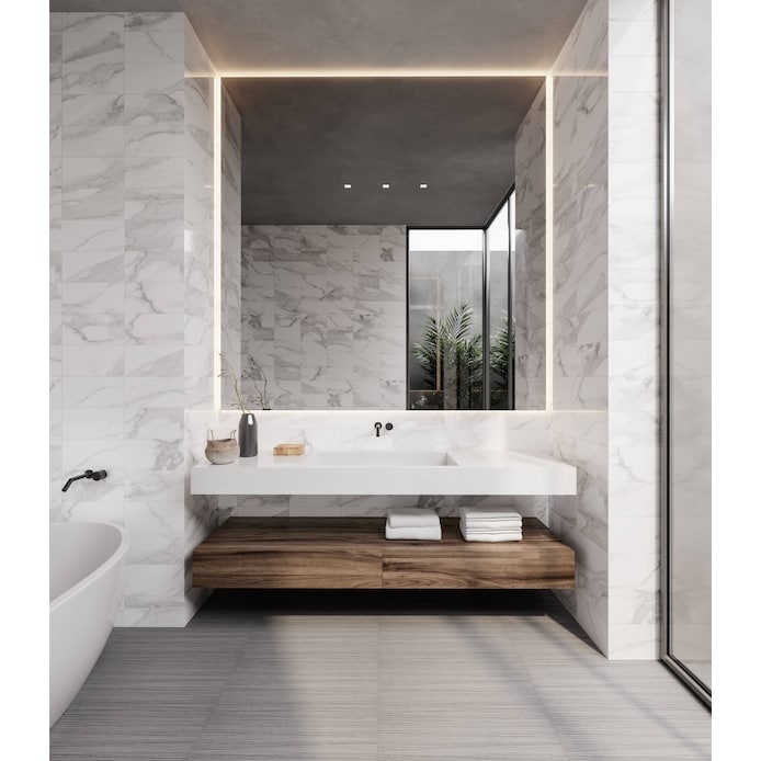 Satori White Marble Look and Gray Textured Floor and Wall Tile Collection