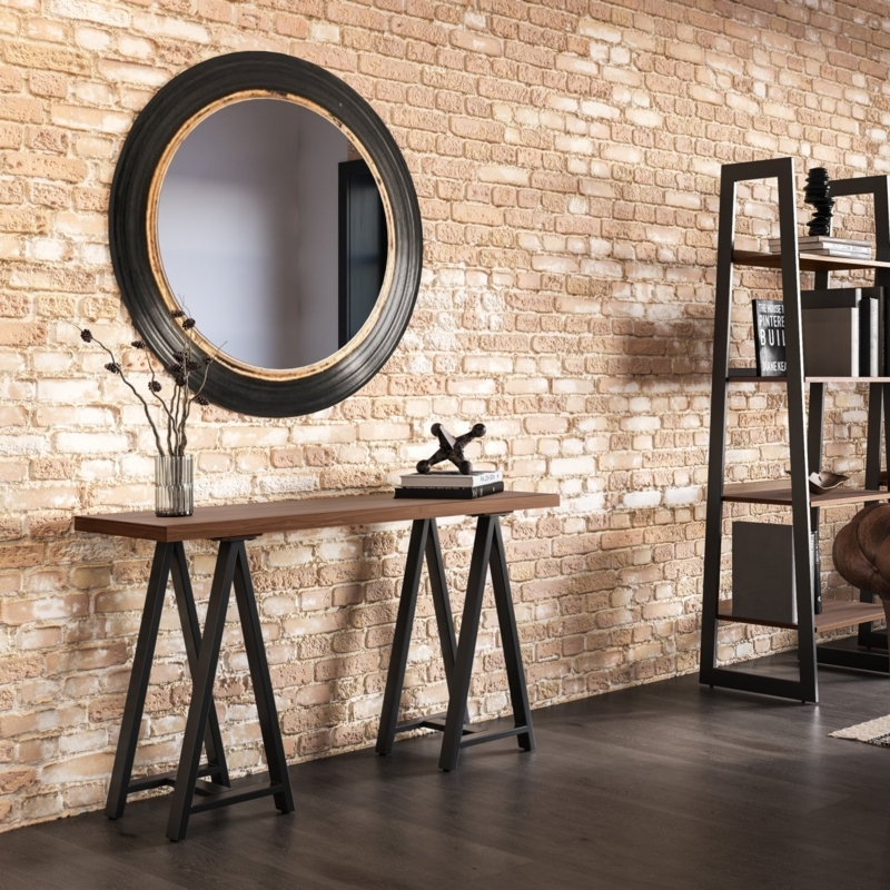 Sawhorse Console Table Industrial Modern Wood Top Black Metal
