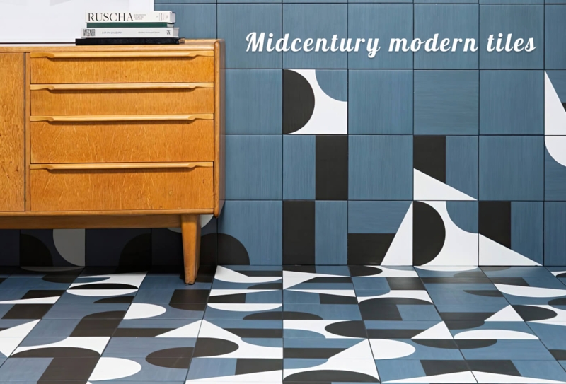Seamless Floor To Wall Tile Slate Blue Geometric Pattern