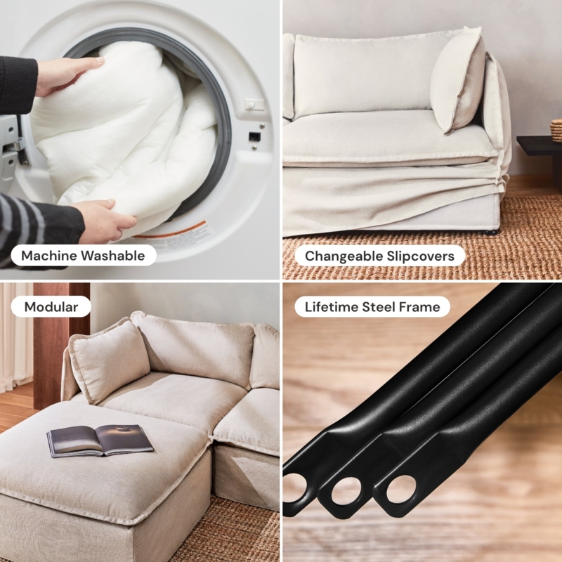 Sectional Sofa Cream Modular Design Machine Washable Steel Frame