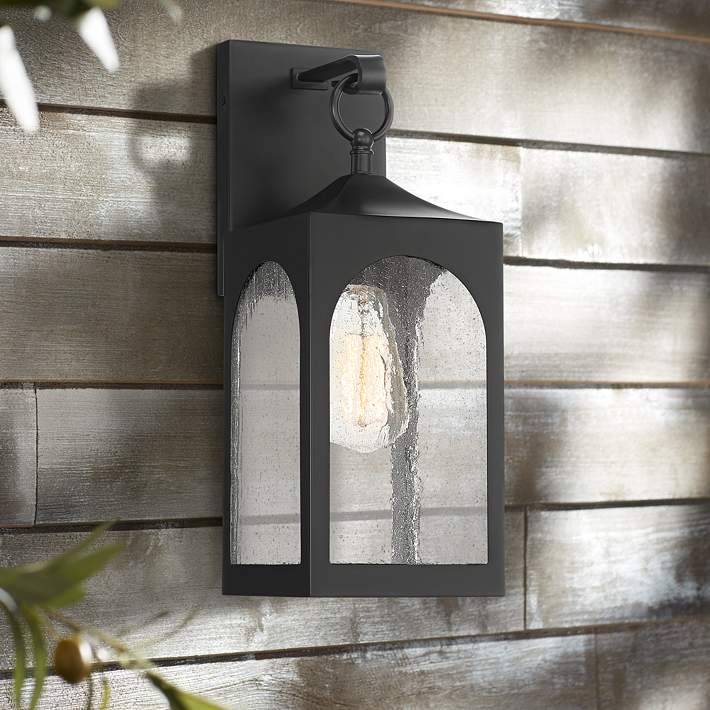 Seeded Glass Outdoor Wall Lantern, Arched Windows Farmhouse