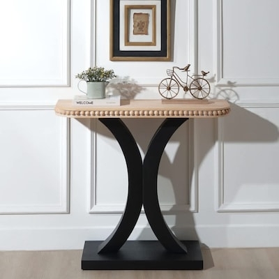 Semi-Circular Console Table with Beaded Trim and Pedestal Base