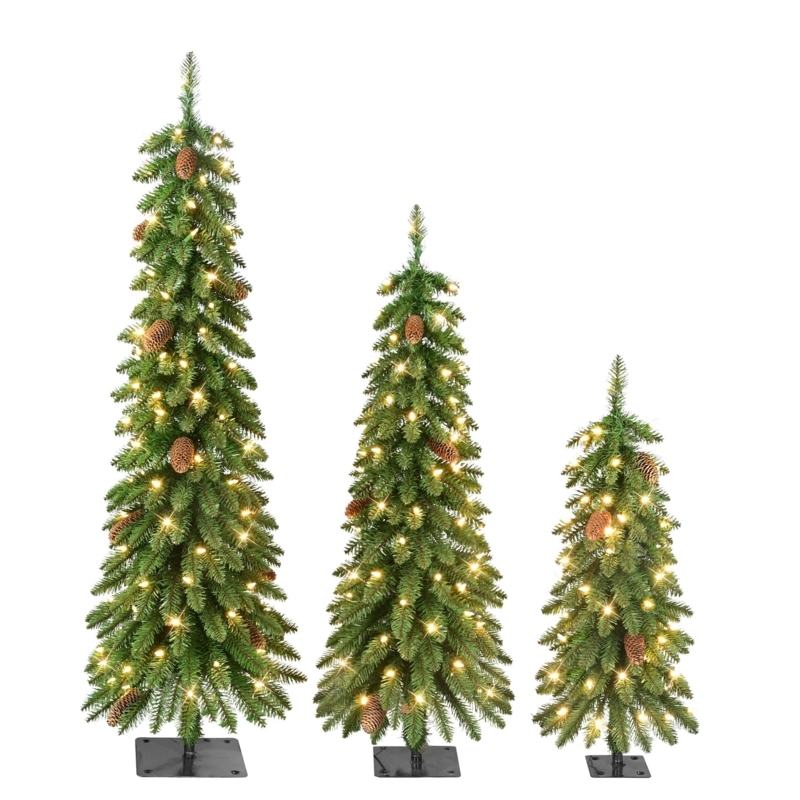 Set of 3 Slim Artificial Trees Graduated Heights Pinecones