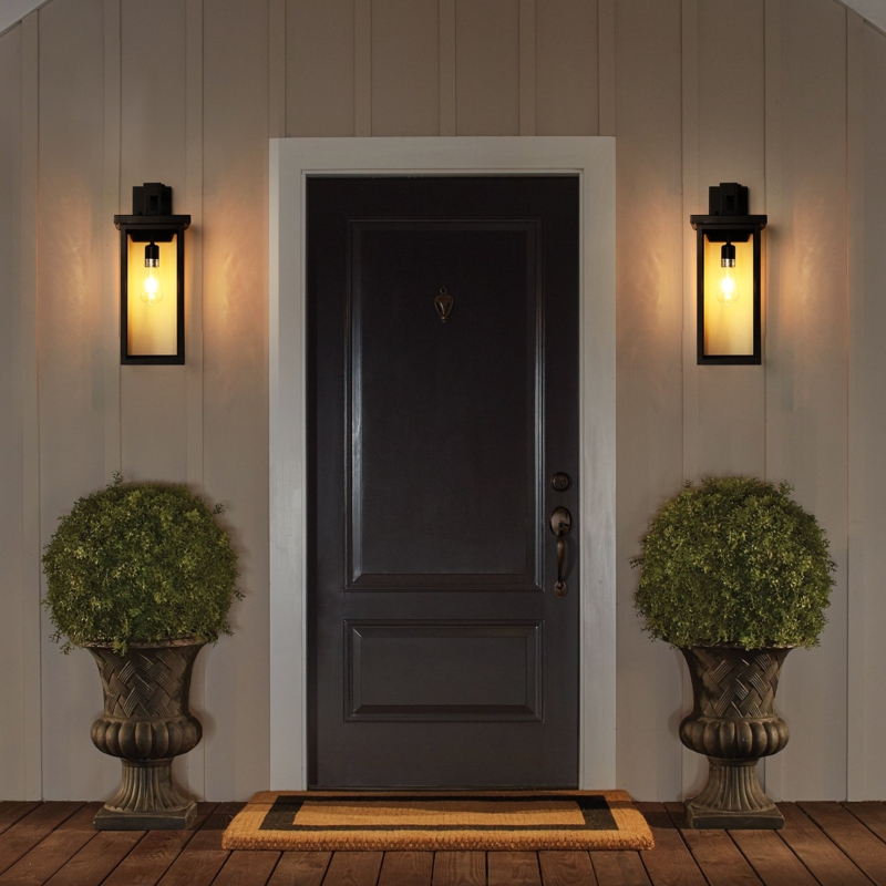 Set of Outdoor Wall Lanterns Symmetrical Rectangular Clear Glass
