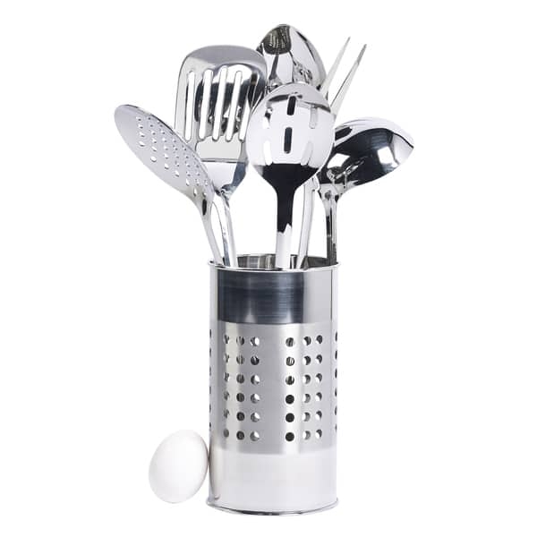 Seven-Piece Kitchen Utensil Set, Perforated Holder