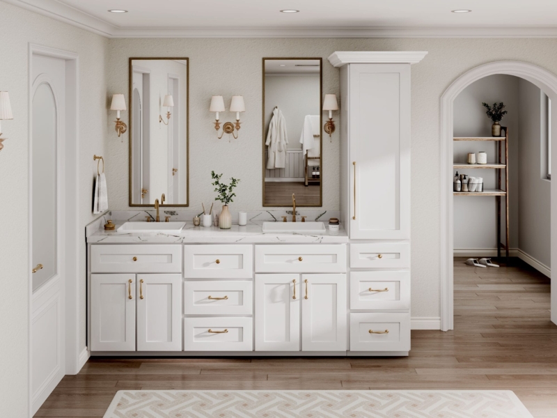 Shaker Style Vanity with Brass Hardware & Tower Cabinet