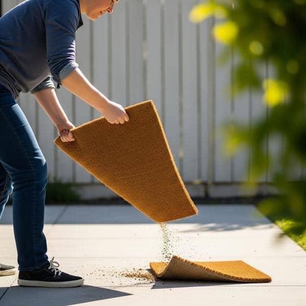 Shaking Plain Coir Doormat on Patio