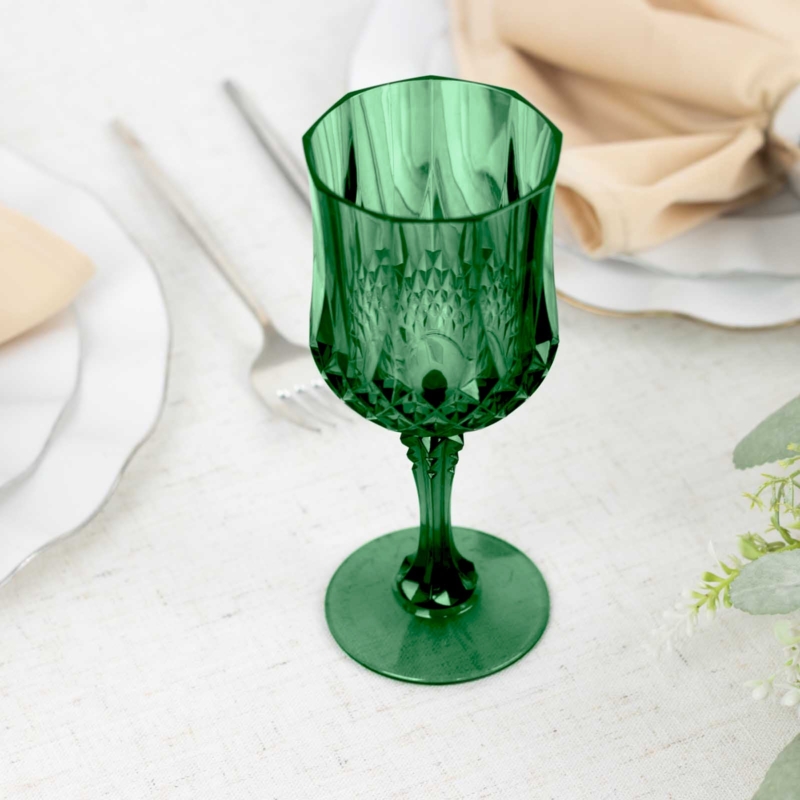 Shatterproof Emerald Green Plastic Wine Goblet with Crystal Cut Facets