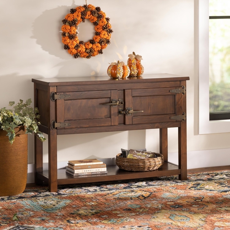 Sideboard Walnut Brown Ice Box Hardware Strap Hinges Rustic Farmhouse