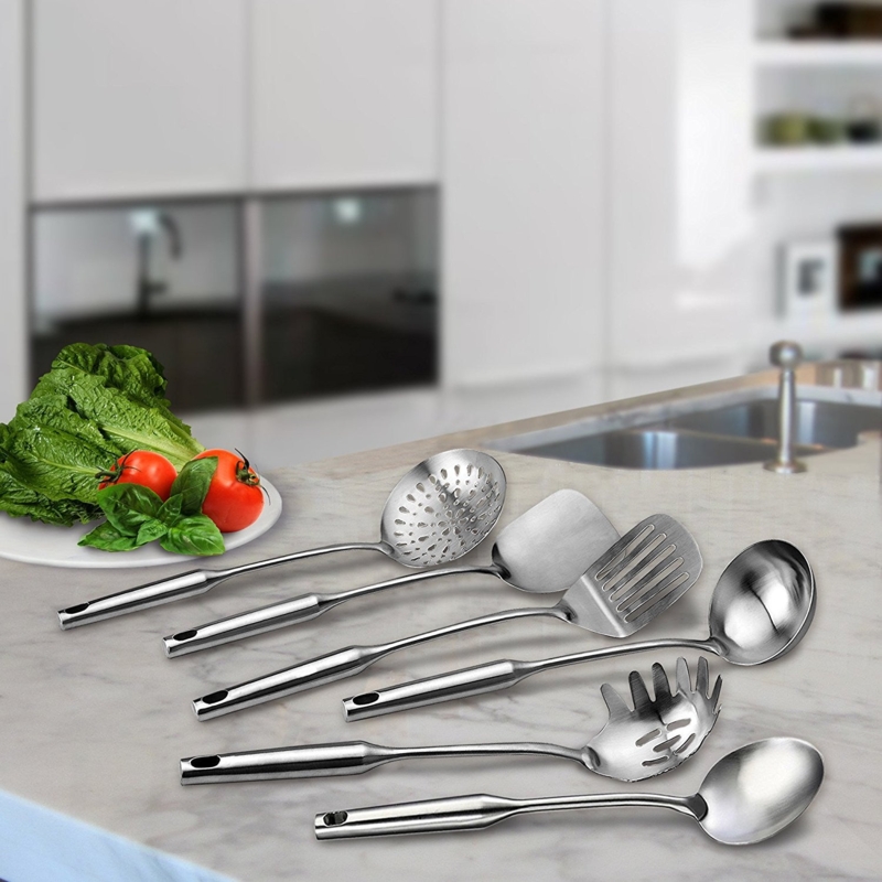 Six-Piece Kitchen Utensil Set, Round Handle Stainless