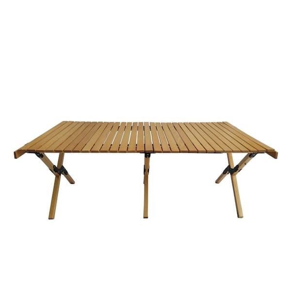 Slatted Wood Dining Table, Folding Legs, Natural Finish