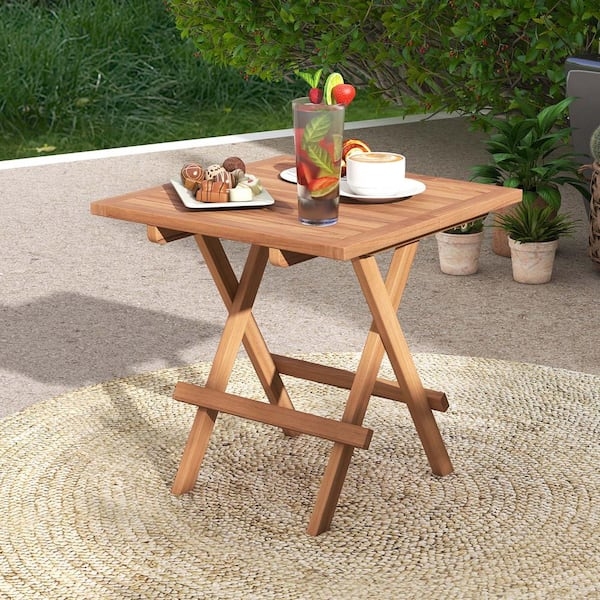 Slatted Wood Folding Side Table, Square Top, X-Frame
