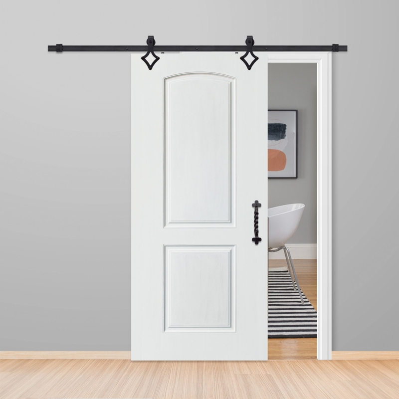 Sliding Barn Door White Two Panel Diamond Hangers Black Twisted Handle