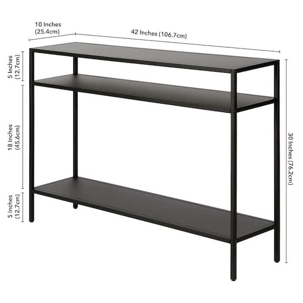 Slim Industrial Console Table Blackened Bronze Three-Tier Design