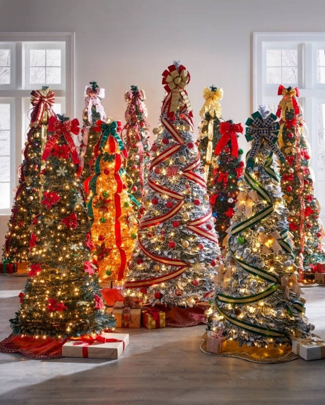 Slim Pop-Up Christmas Tree Pre-Decorated Red Bows