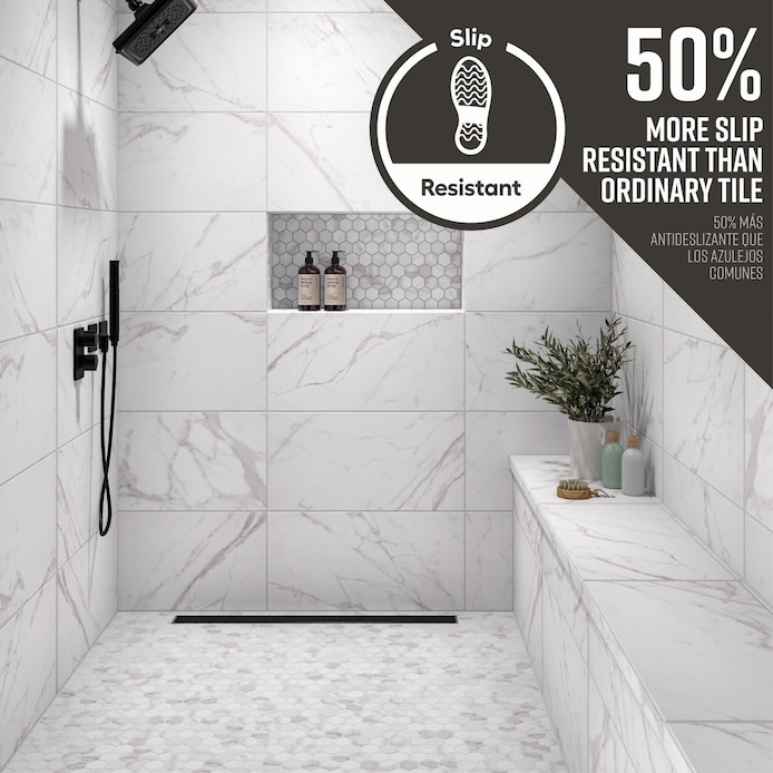 Slip Resistant Floor And Wall Tile Marble Look Hexagonal Spa