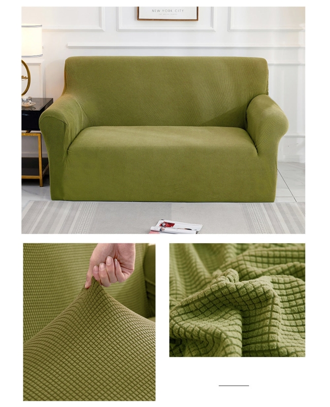 Slipcover Army Green Stretch Jacquard Waffle Knit Form Fitting
