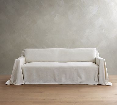 Slipcovered Sofa Off-White Linen-Like Relaxed Fit Floor-Length Skirt