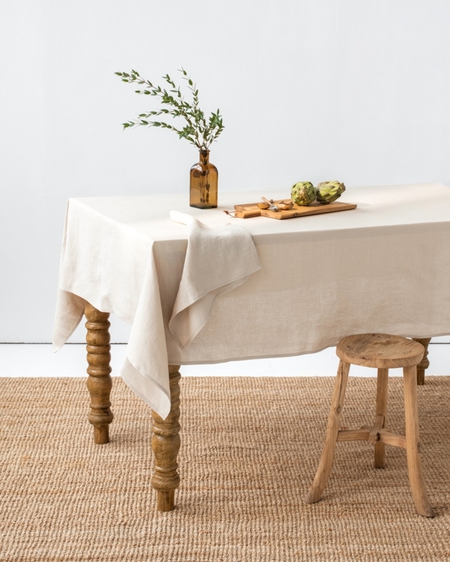 Slub Texture Linen-Like Tablecloth Beige Rustic Minimalist Scandinavian