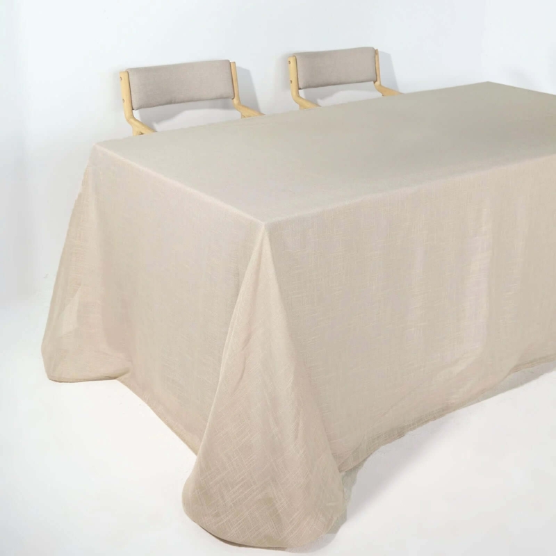Slubby Texture Beige Tablecloth, Floor Length Drape