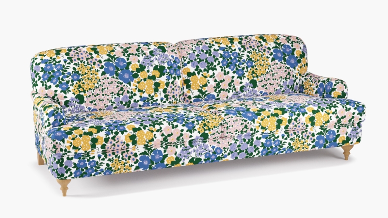 Sofa English Roll Arm Turned Legs Multi-Colored Floral, Maximalist Print