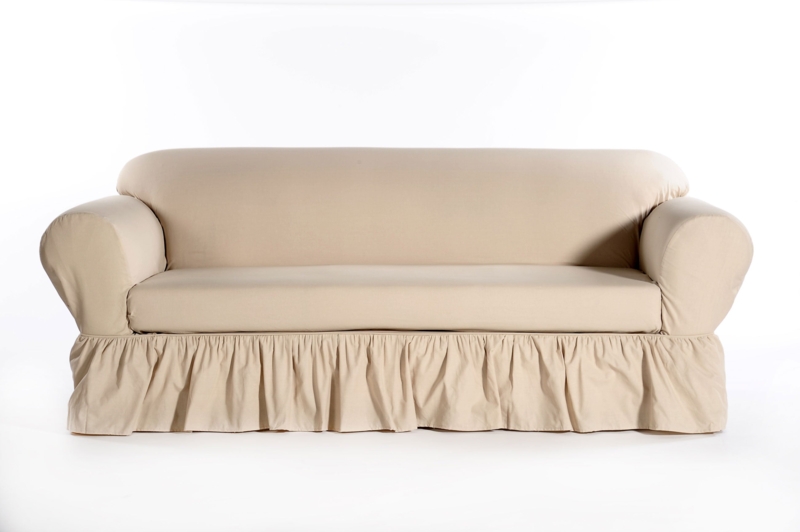 Sofa Slipcover Beige Ruffled Skirt Two-Piece Design