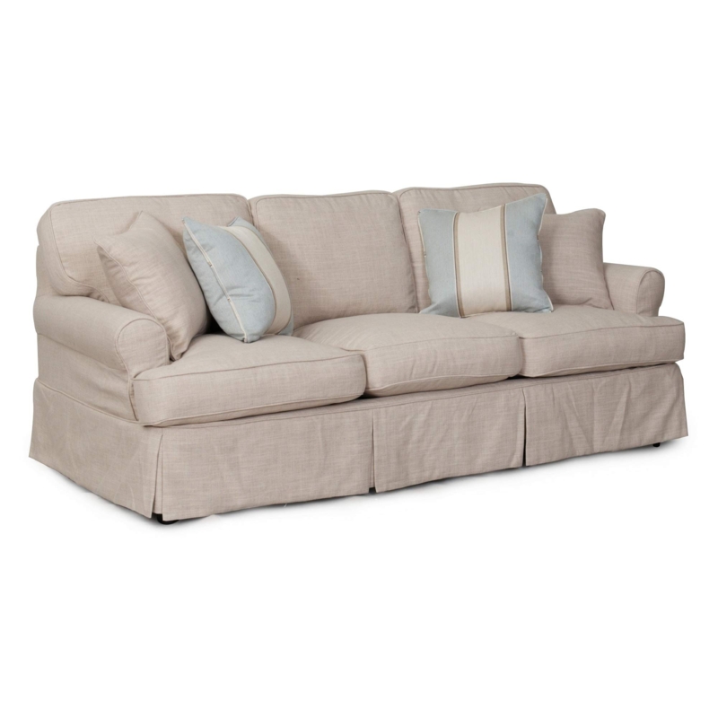 Sofa Slipcover Beige Skirted Base Linen Look Coastal Decor