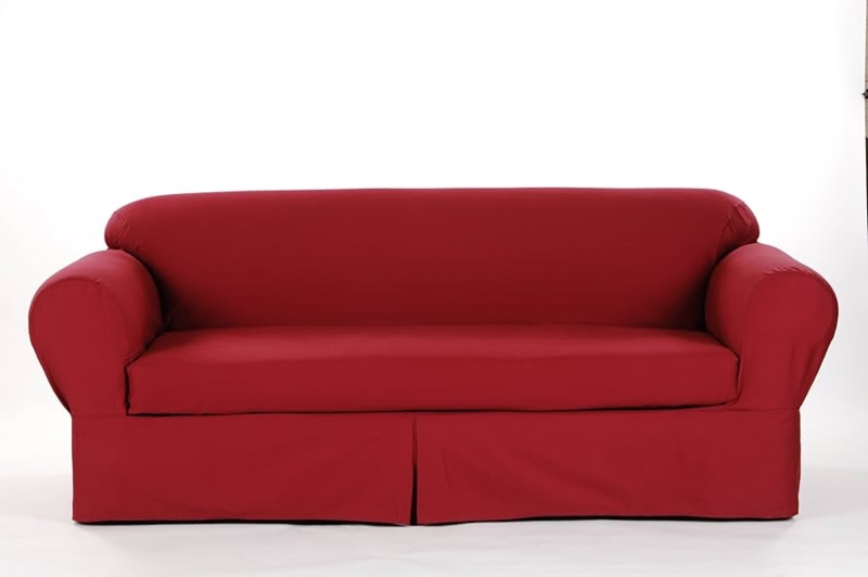 Sofa Slipcover Bright Red Round Arm Fit Straight Skirt