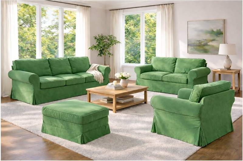 Sofa Slipcover Custom Fit Green Velvet Skirted Base