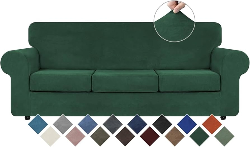 Sofa Slipcover Emerald Green Velvet Separate Cushion Covers