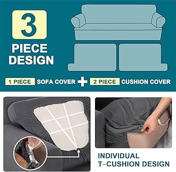 Sofa Slipcover Gray Waffle Texture Three-Piece T-Cushion Set