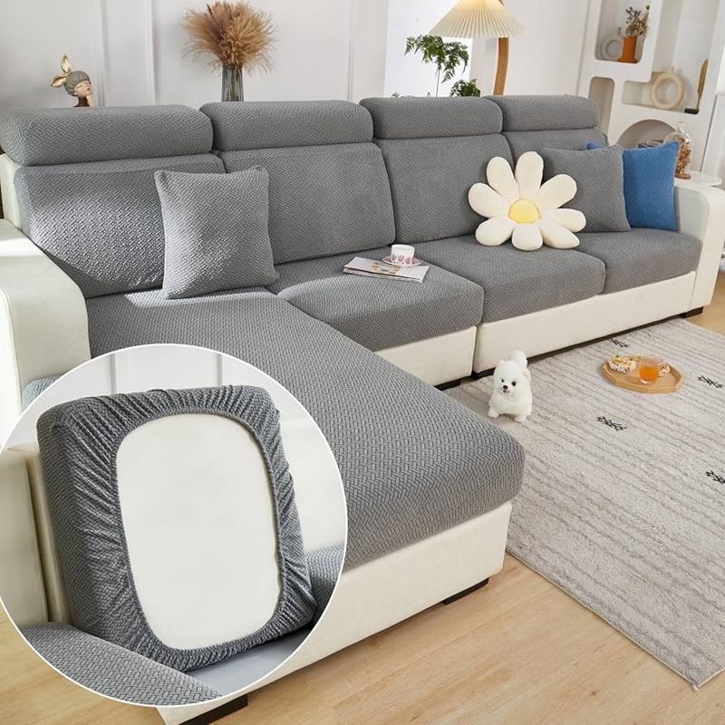 Sofa Slipcover Grey Woven Texture Individual Cushion Covers