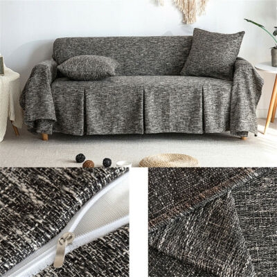 Sofa Slipcover, Heathered Marled Texture, Pleated Skirt, Zipper Detail
