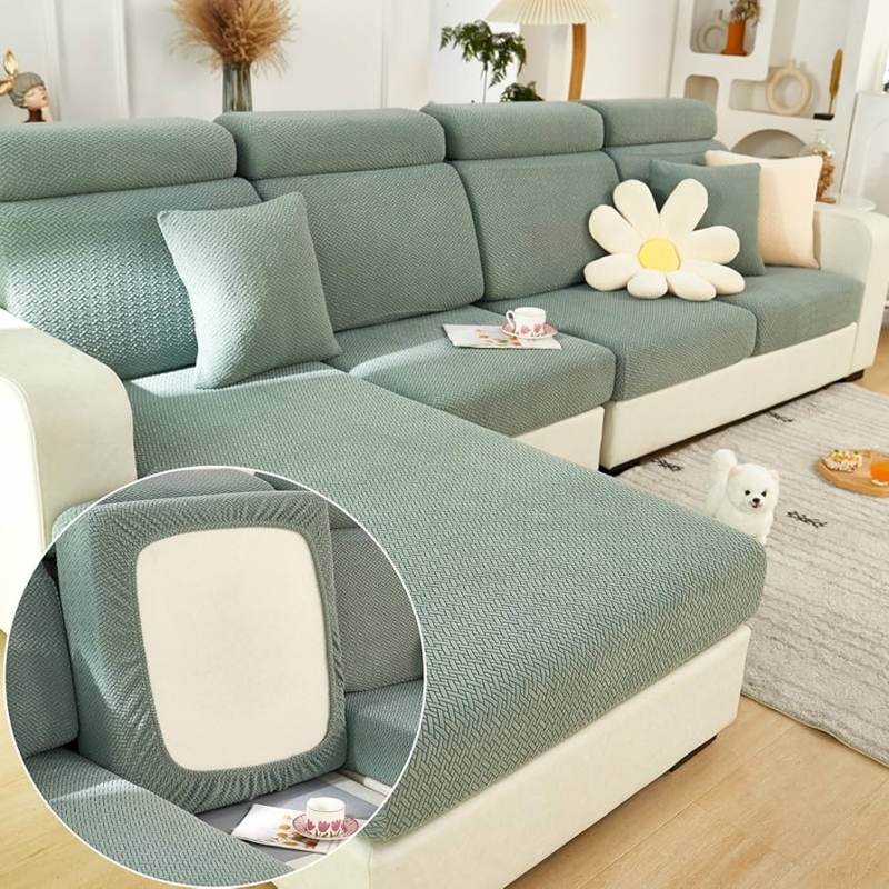 Sofa Slipcover Individual Sage Green Waffle Texture for Sectional