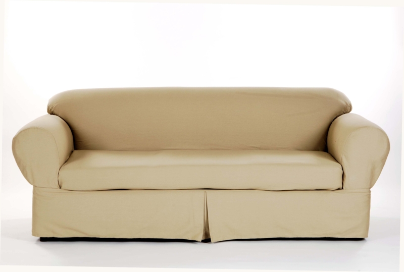 Sofa Slipcover Khaki Twill 2-Piece Set Kick Pleat Skirt