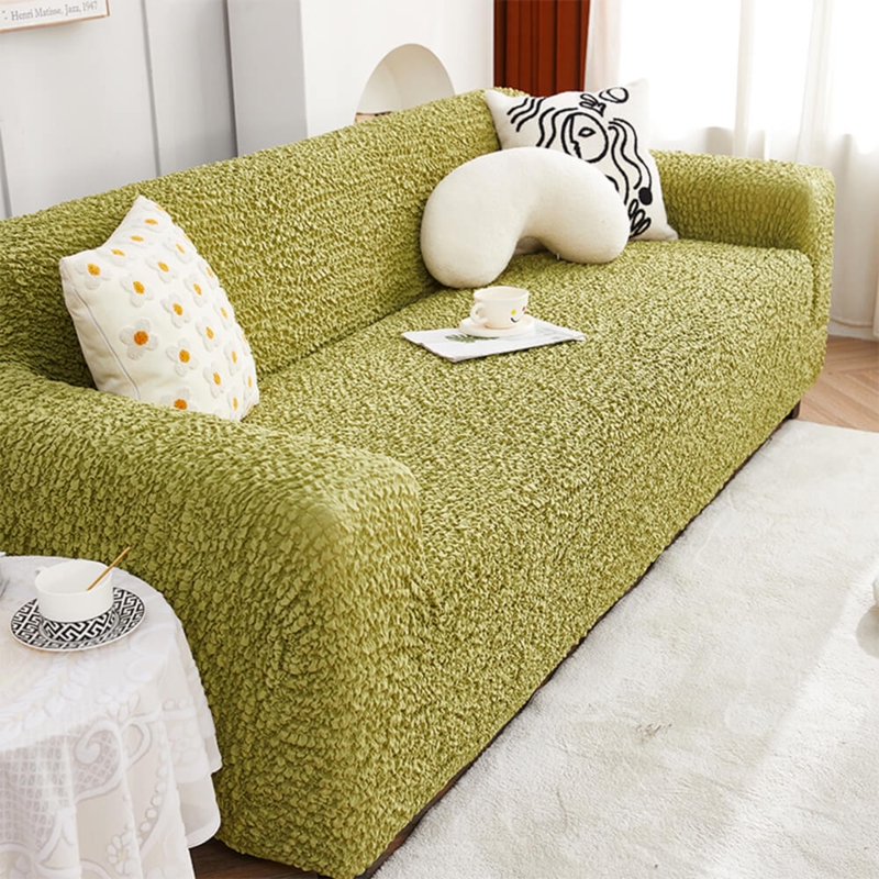 Sofa Slipcover Lime Green Bubble Texture Stretch Full Coverage