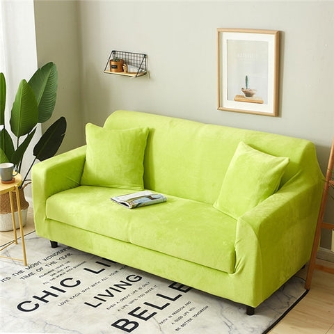 Sofa Slipcover Lime Green Plush Fabric Form Fitting Contemporary