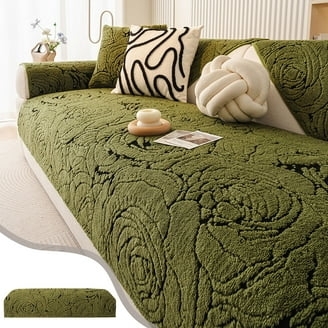 Sofa Slipcover Moss Green Raised Rose Floral Texture Boho
