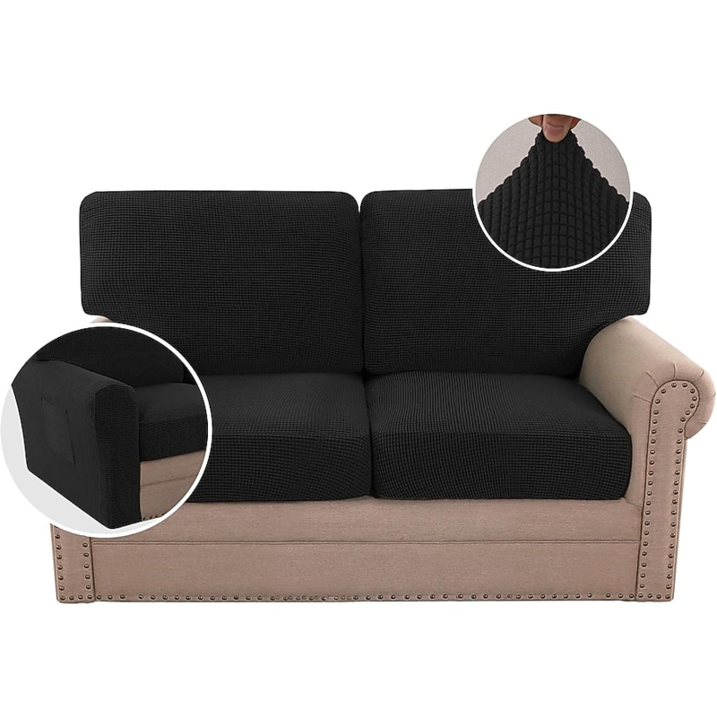 Sofa Slipcover Multi Piece Set Waffle Texture Side Pocket