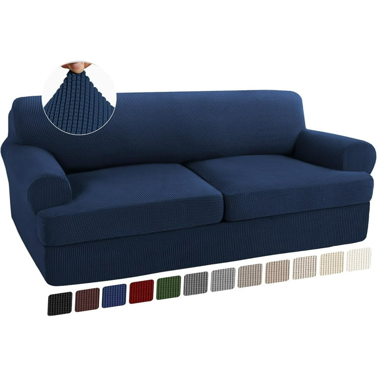 Sofa Slipcover Navy Blue Waffle Weave T-Cushion Modern Refresh